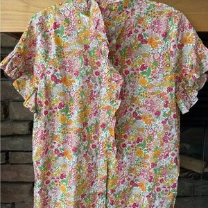 J Crew Liberty Bright Floral Button-Up Shirt in Pink, Yellow & Green Ruffle Sz 2